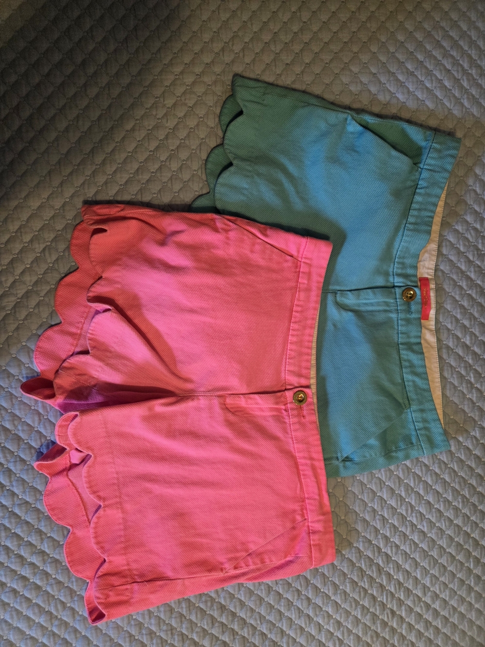Lilly Pulitzer Pink and Aqua Scallop-Hem Shorts Duo